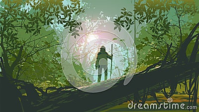 Adventure in the deep forest Vector Illustration