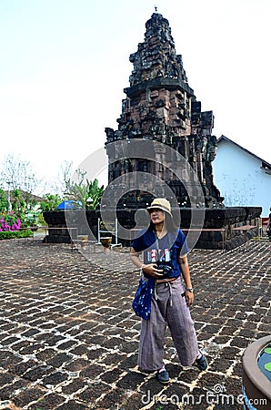 Traveler thai woman travel and portrait at Phra That Narai Cheng Stock Photo