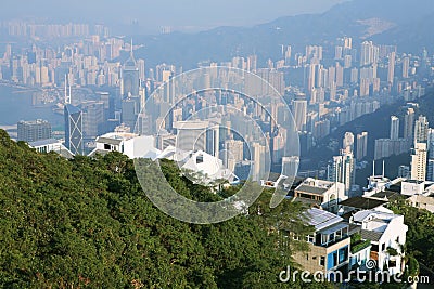 Traveler view Hongkong from peak Stock Photo