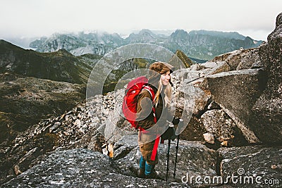 Traveler woman with backpack Stock Photo