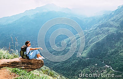 Traveler woman enjoy with mountains landscape. Travel concept va Stock Photo