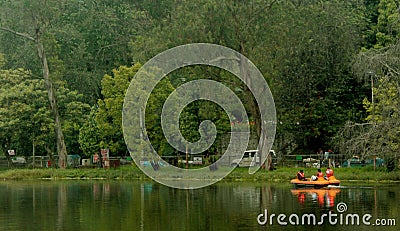 Travelers boat riding at the kodaikanal lake near the boat house. Stock Photo