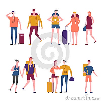 Travelers cartoon vector traveling people icons Vector Illustration