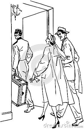 Travelers Entering Hotel Vector Illustration