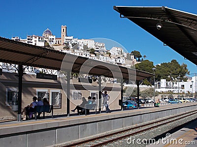 Travelers at Altea Spain station waiting for train Editorial Stock Photo