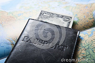 Traveling abroad with money bills Stock Photo