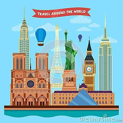 Traveling Around the World Banner Vector Illustration