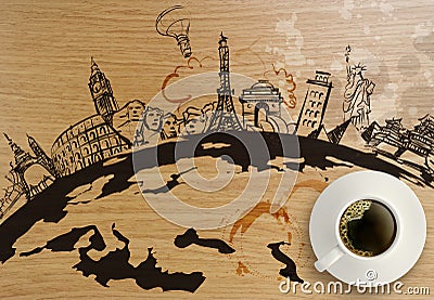 Traveling around the world wooden background Stock Photo