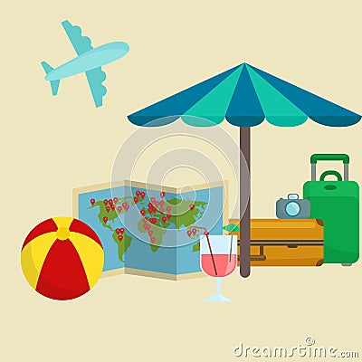 Traveling bag suitcase for trip or vocation, tourism icon baggage for voyage, vector illustration. Summer vocations Vector Illustration