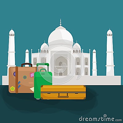 Traveling bag suitcase for trip or vocation, tourism icon baggage for voyage, vector illustration. Summer vocations Vector Illustration