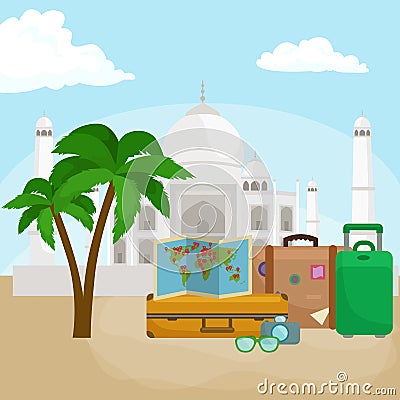 Traveling bag suitcase for trip or vocation, tourism icon baggage for voyage, vector illustration. Summer vocations Vector Illustration