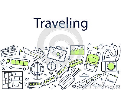 Traveling banner doodle vector illustration Vector Illustration