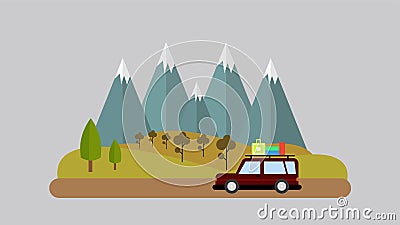 Traveling on a beautiful mountain holiday and nature Cartoon Illustration