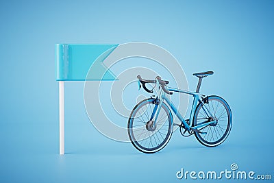traveling by bike. bike and road flag on a blue background. 3D render Stock Photo