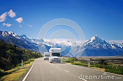 Traveling in camper van in New Zealand. Van life concept. Stock Photo