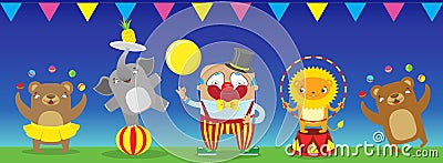 Traveling circus cartoon icons collection wild animals performance isolated vector illustration. Cartoon Illustration