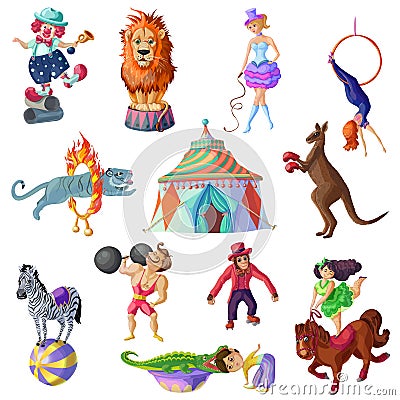 Traveling Circus Icons Set Vector Illustration