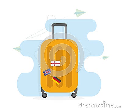 Vector illustration of travel luggage icon with suitcase stickers Vector Illustration