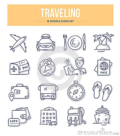 Traveling Doodle Icons Vector Illustration