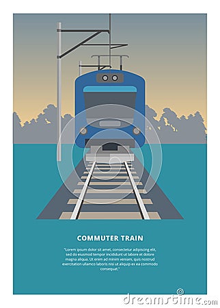 Traveling by electric commuter train.. Simple flat illustration. Vector Illustration