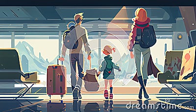 A traveling family at the airport. Stock Photo