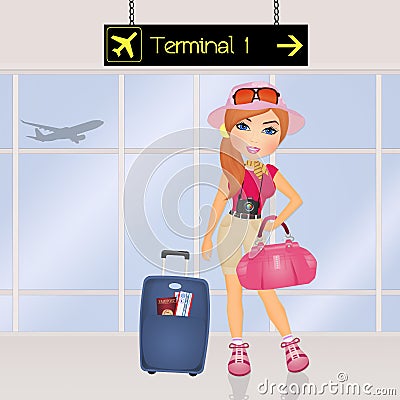 Traveling girl in airport Stock Photo
