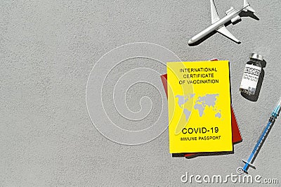 Traveling Immune passport, as proof vaccinated against Covid-19 Stock Photo