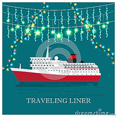 Traveling Liner Festival on Cruise Ship Vector Vector Illustration