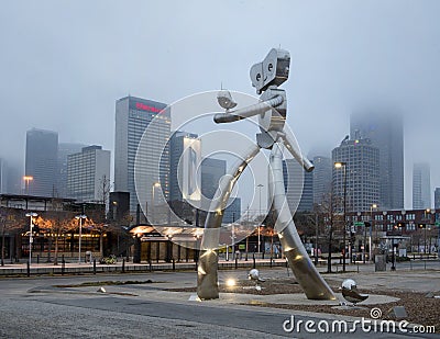 Traveling man stainless steel scupture, Deep Ellum, Dallas, Texas Editorial Stock Photo