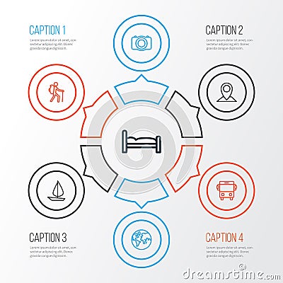 Traveling Outline Icons Set. Collection Of Map Pin, Bedstead, Auto And Other Elements. Also Includes Symbols Such As Vector Illustration