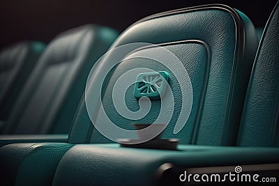 over turquoise cinema seat row with scree, generative AI Stock Photo