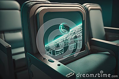 over turquoise cinema seat row with scree, generative AI Stock Photo