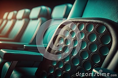 turquoise cinema seat row with scree, generative AI Stock Photo