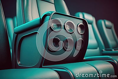 turquoise cinema seat row with scree, generative AI Stock Photo