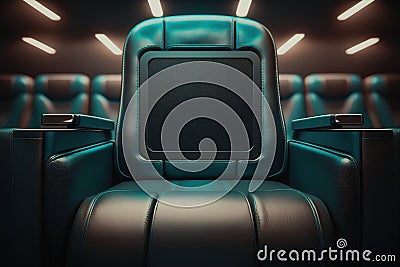 turquoise cinema seat row with scree, generative AI Stock Photo