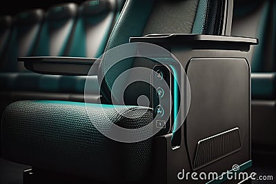 turquoise cinema seat row with scree, generative AI Stock Photo
