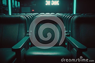 turquoise cinema seat row with scree, generative AI Stock Photo