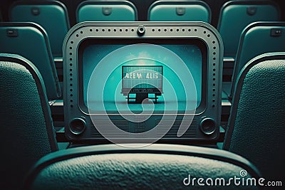 turquoise cinema seat row with scree, generative AI Stock Photo