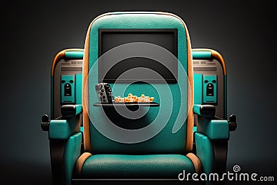 turquoise cinema seat row with scree, generative AI Stock Photo