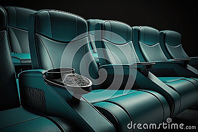 urquoise cinema seat row with scree, generative AI Stock Photo