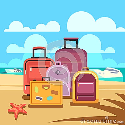 Traveling planning, summer vacation, tourism vector background with passenger luggage Vector Illustration