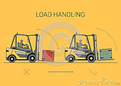 Traveling with raised forks and mast tilted back. Vector Illustration