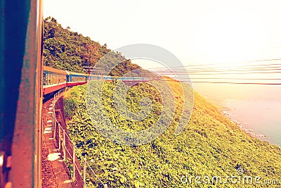 Traveling by train along the coast, Vietnam Stock Photo