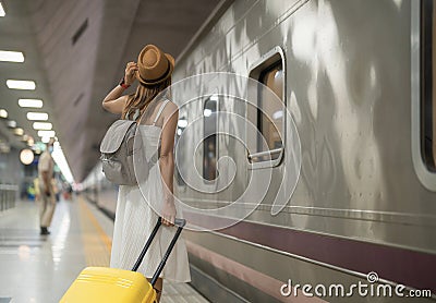 traveller woman walking at Krung Thep Aphiwat Central Terminal Stock Photo