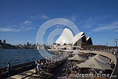 Travellers and local people have drink and enjoy sunny day at Op Editorial Stock Photo