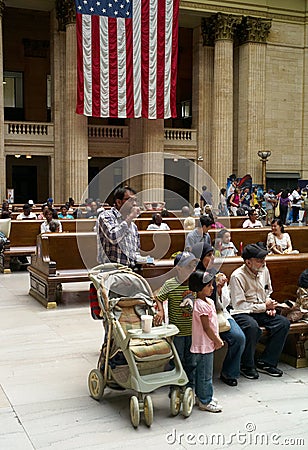 Travellers Waiting Inside Chicago Union Station Editorial Stock Photo