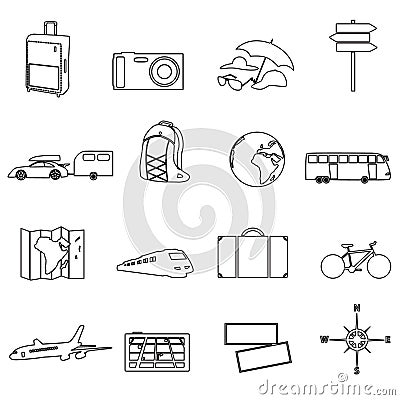 Travelling ana vacation transportation outline icons Vector Illustration