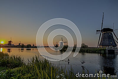 Travelling Concepts and Ideas. UNESCO Heritage Dutch Windmills Stock Photo