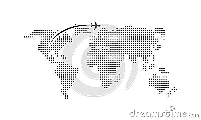 Travelling illustration. World map with airplane. Journey, travel, trip, tourist. Vector on isolated white background. EPS 10 Vector Illustration