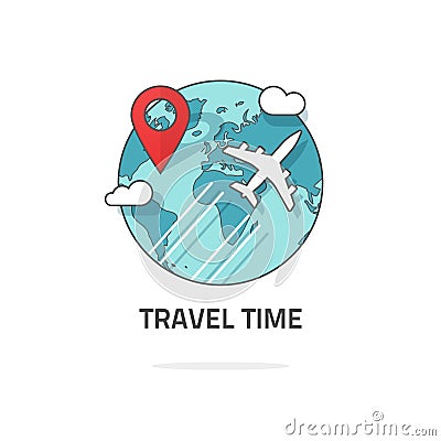 Travelling by plane concept, travel and world trip logo, journey Vector Illustration